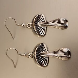 Fairy Garden Mushroom,Lattice Silver,  Earrings,